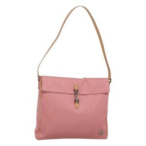 FENDI Zucchino Canvas Shoulder Bag Pink Silver